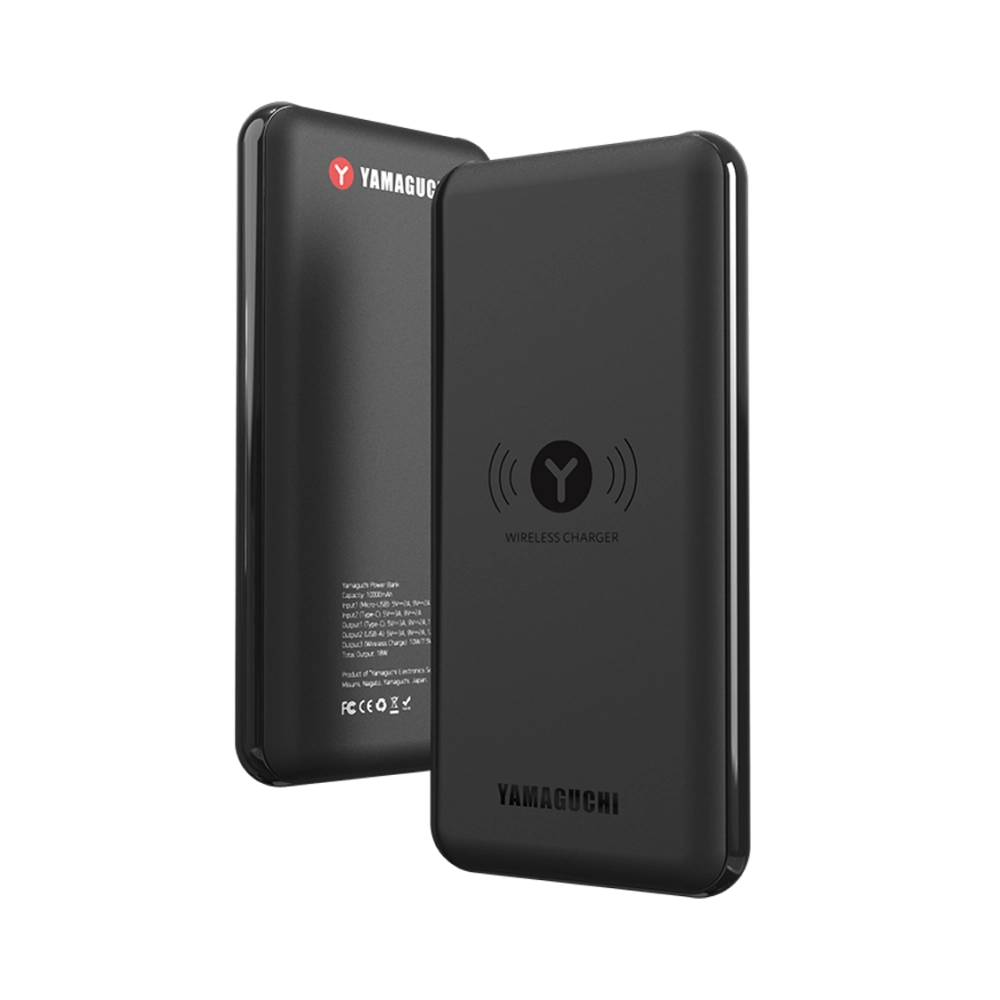 Внешний аккумулятор Yamaguchi Power Bank c функцией беспроводной зарядки. Емкость 10 000 мАч,  выход USB‑A для зарядки устройств, Вход﻿/﻿Выход Type‑C для зарядки аккумулятора и устройств