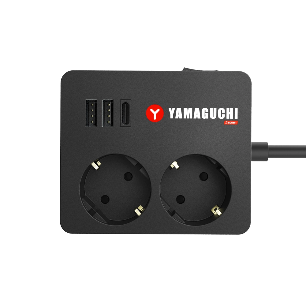 Сетевой фильтр Yamaguchi Adapter 2 розетки, длина провода 3 м,  2 USB-A-разъема, 1 Type-C-разъема