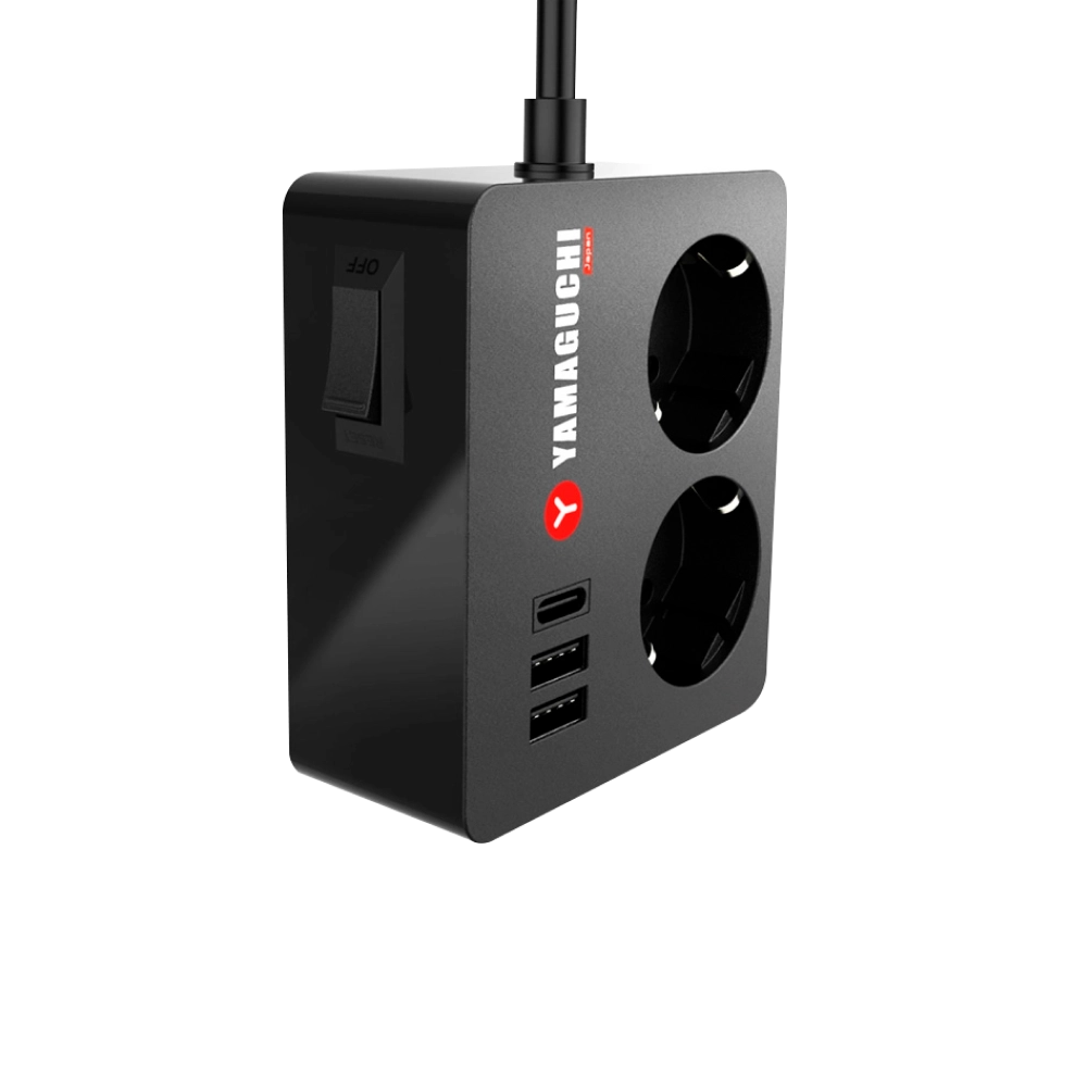 Сетевой фильтр Yamaguchi Adapter 2 розетки, длина провода 3 м,  2 USB-A-разъема, 1 Type-C-разъема